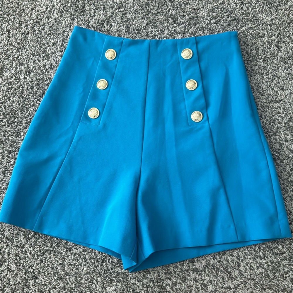 Zara high waisted gold button shorts.